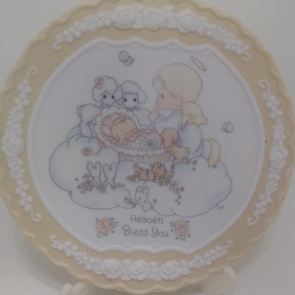 1994 Precious Moments Small Plaque w/ Easel Heaven Bless You Angel Pre-owned